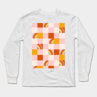 70s retro pattern with groovy trippy grid. Checkered background with rainbow. Long Sleeve T-Shirt